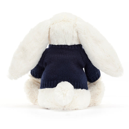 Bashful Cream Bunny With Personalized Navy Jumper - US 7556