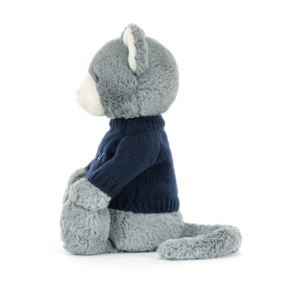 Bashful Kitten With Personalized Navy Jumper - US 8006