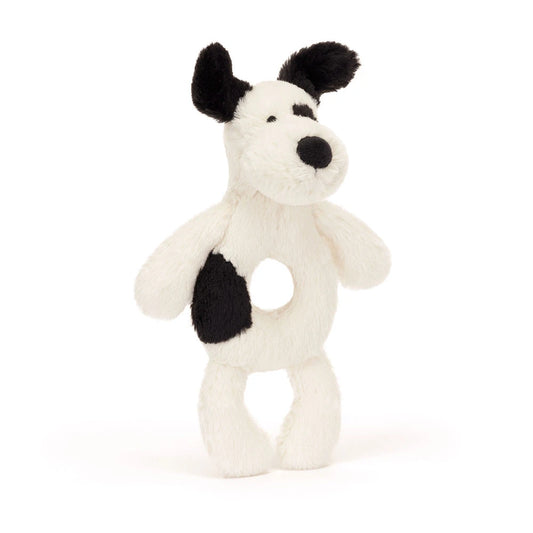 Bashful Black & Cream Puppy Ring Rattle - US 6079
