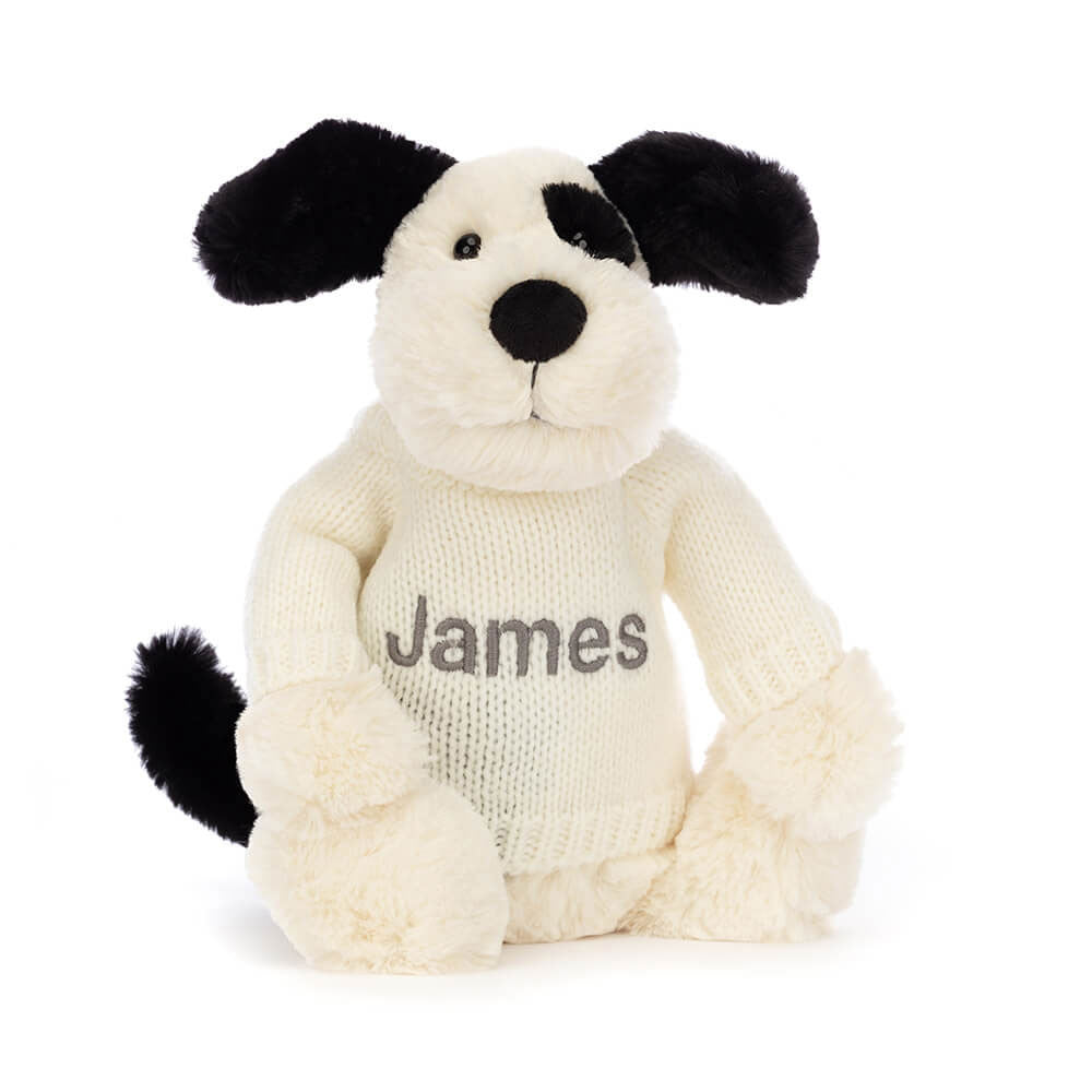 Bashful Black & Cream Puppy With Personalized Cream Jumper - US 6049