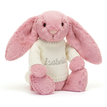 Bashful Tulip Pink Bunny With Personalized Cream Jumper - US 9566
