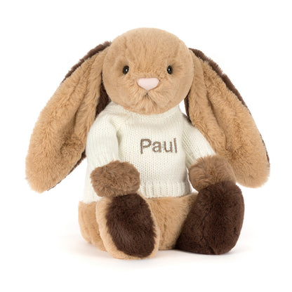 Bashful Patchwork Brown Bunny With Personalized Cream Jumper - US 0639