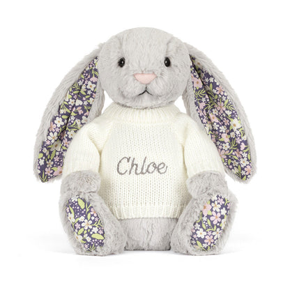 Blossom Silver Bunny 'Bloom' With Personalized Cream Jumper - US 1386