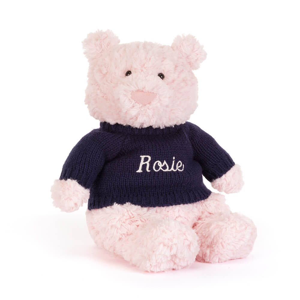 Leola Bear With Personalized Navy Jumper - US 3128