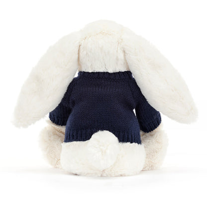 Bashful Cream Bunny With Personalized Navy Jumper - US 7556