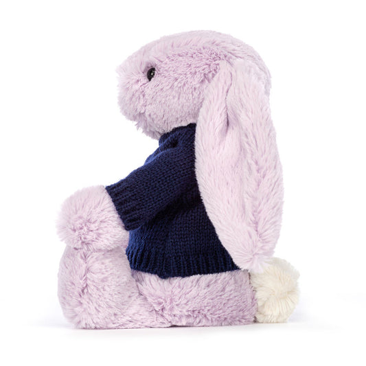 Bashful Lilac Bunny With Personalized Navy Jumper - US 1740