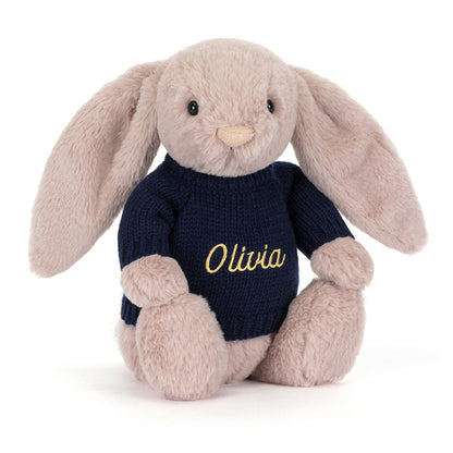 Bashful Luxe Bunny Rosa With Personalized Navy Jumper - US 1170