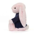 Bashful Pink Bunny With Personalized Navy Jumper - US 3060