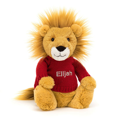 Bashful Lion With Personalized Red Jumper - US 9581