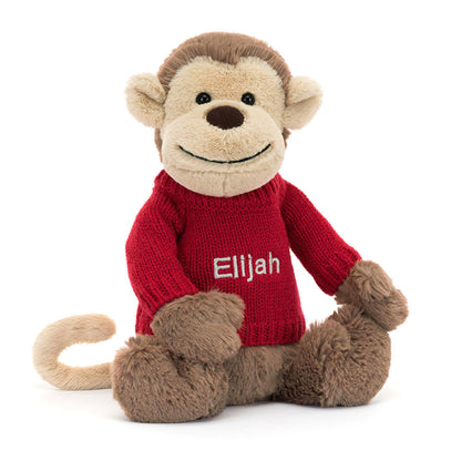 Bashful Monkey With Personalized Red Jumper - US 3282