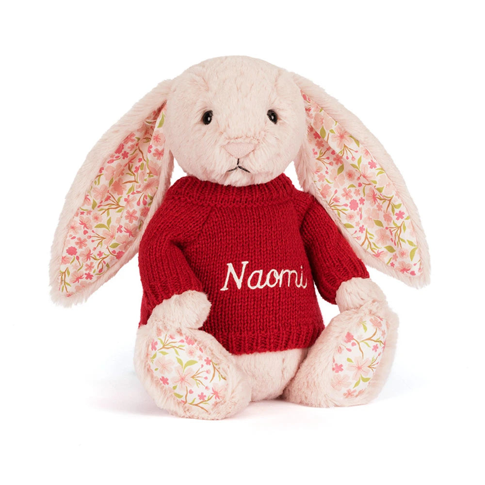 Blossom Blush Bunny 'Cherry' With Personalized Red Jumper - US 0212