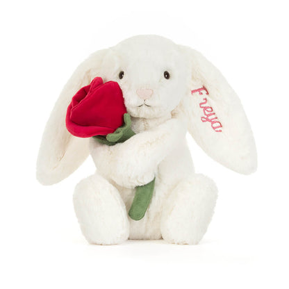 Personalized Cream Bunny With Rose - US 3079